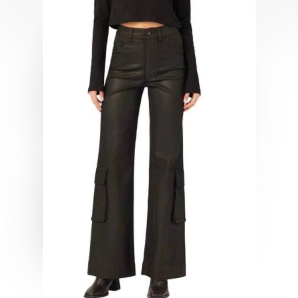 New DL1961 Hepburn Wide Leg Black Coated Cargo Pants 27- Read Desc.